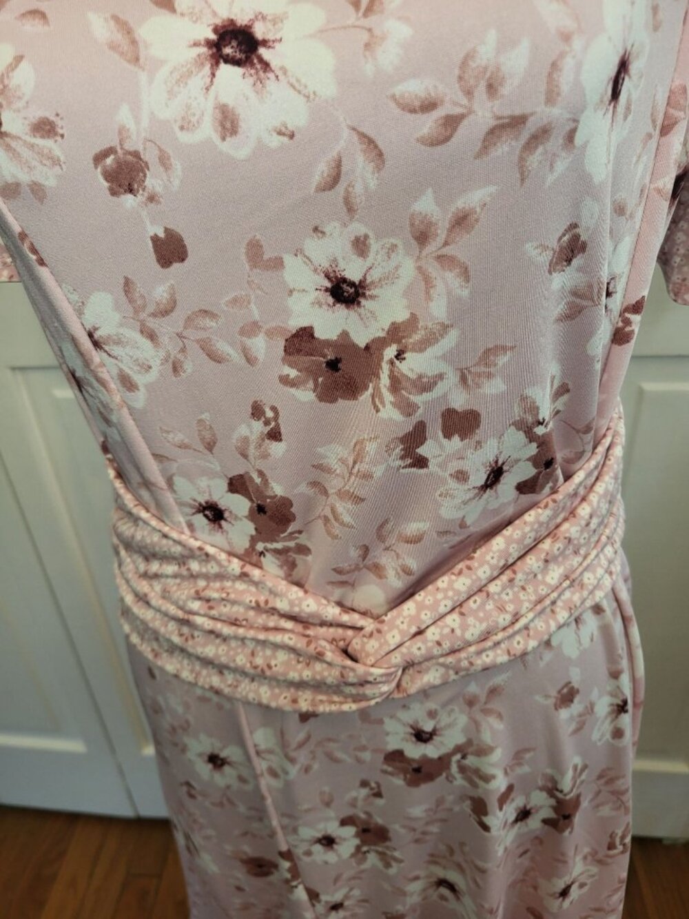 Perceptions Pale Pink Floral Dress Puff Sleeve XL Stretch Cottage Modest Wedding - Picture 4 of 11